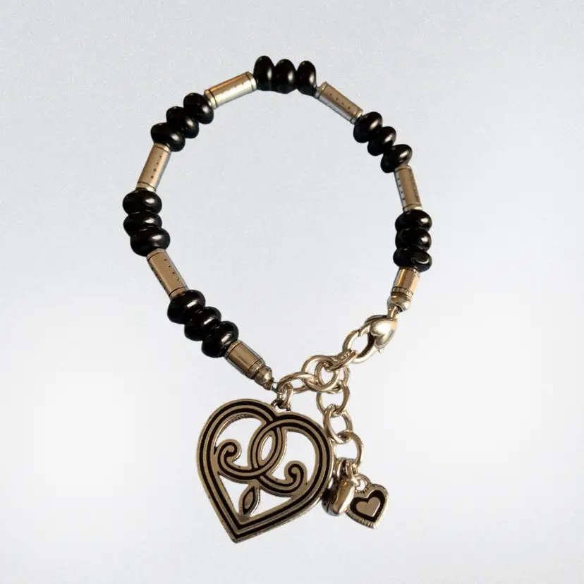 Brighton Black And Silver Tone Heart Charm Bracelet