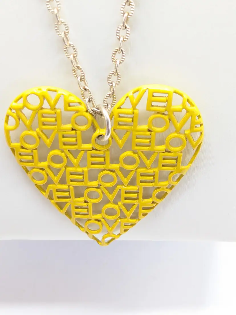 Yellow LOVE Heart Pendant Necklace Silver Tone