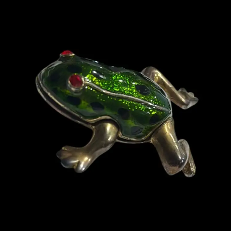 Vintage Vuccelli Italy Enameled Jeweled Hinged Trinket Box Pill Box Frog