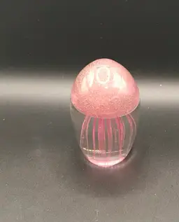 Clear Glass Pink  Glowy Jellyfish Paperweight Small 3" T