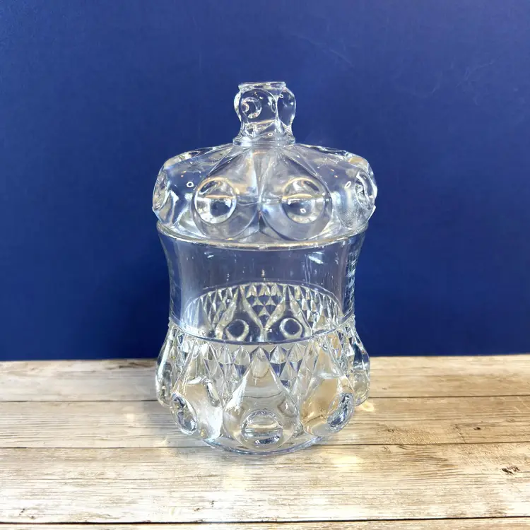 Clear Pressed Glass Tea Set: Antique EAPG Reverse Torpedo, Dalzell 1892, 4-Piece (0038-25)