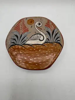 Vintage Tonala Mexican Pottery Swan Trinket Box 4 1/2” x 2”