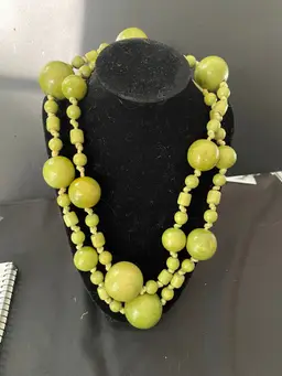 #177 20" Olive Green Wood Bead Necklace