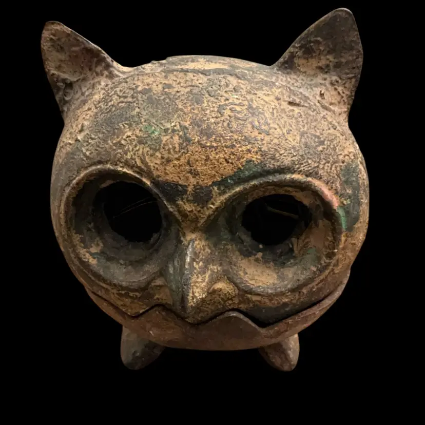 Vintage Japanese Cast Iron Owl Incense Burner/Candle Holder/Fairy Lamp 5” x 4.25”