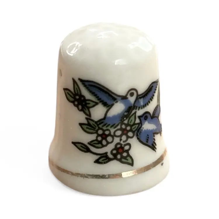 Vintage Thimble Porcelain Blue Bird