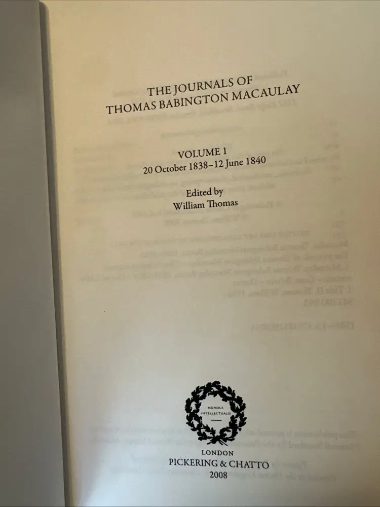 The Journals of Thomas Babington Macaulay by William Thomas Set Of 5 (HC, 2008)