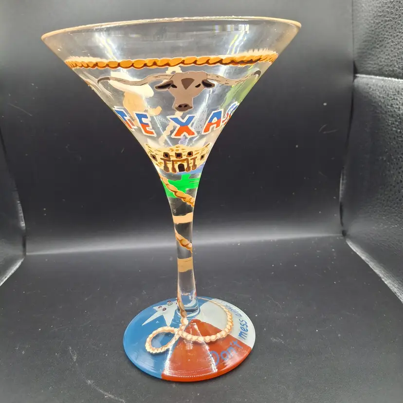 Hand Painted Texas-Themed Lolita Martini Glass Lone Star State Images