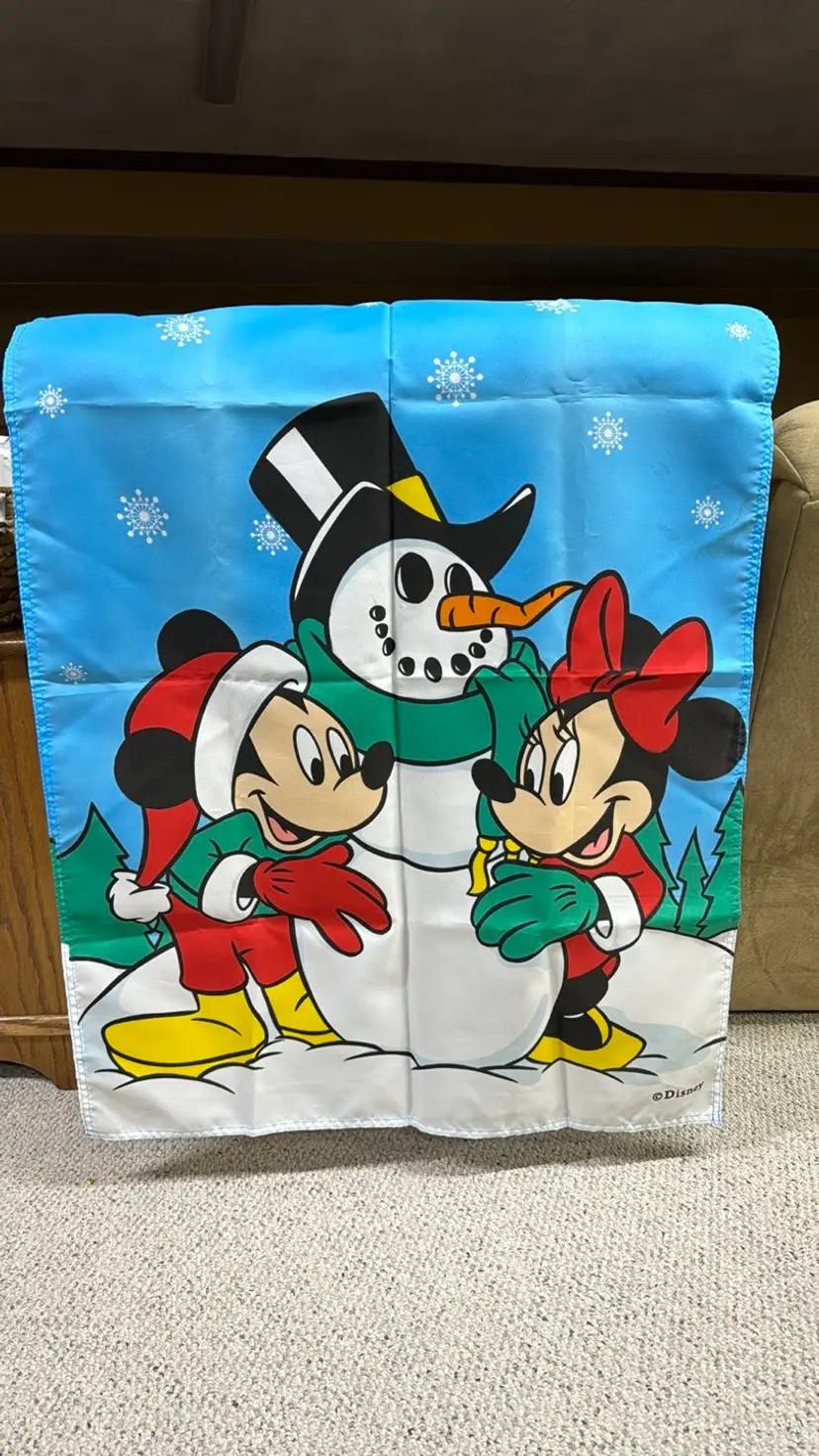 Disney Minnie and Mickey Mouse Holiday Christmas Snowman Garden Flag 29" x 41"
