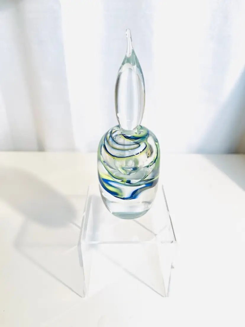 Keith Bowlby Hand Blown Glass Perfume Bottle Paperweight 6" tall x 2" wide | Signed Keith Bowlby Art Glass Paperweight Perfume Bottle