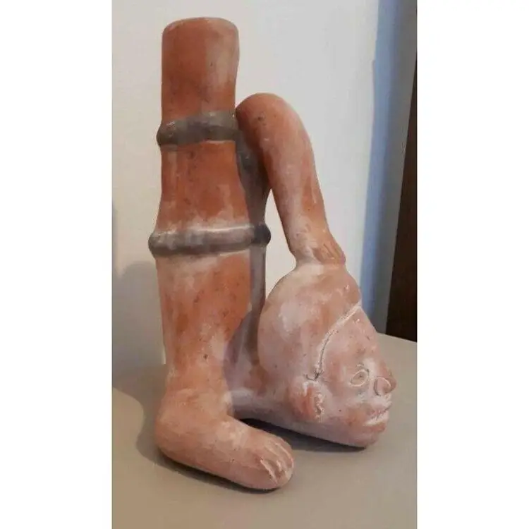 #3009 Mayan Inca Aztec Figurine Folkart Acrobat Vessel Terracotta Clay Sculpture