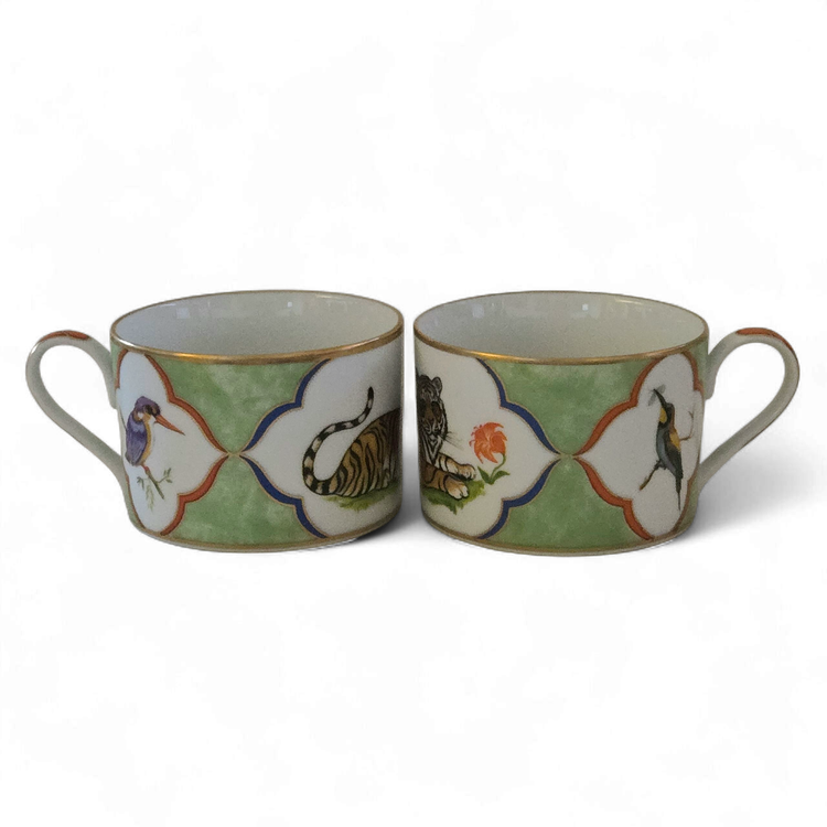 Lynn Chase Tiger Raj Coffee Cups 2¼" Tall × 3⅜" Diameter Set of 2 Glaze Signed