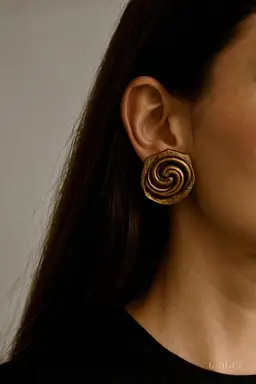 Vintage BAER SF Clip-On Earrings Swirl Design Brass Tone 80s Statement