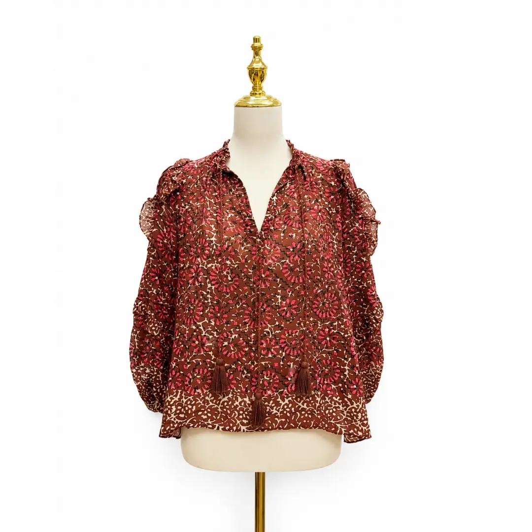 Ulla Johnson Lillian Brown Floral Top Sz 0
