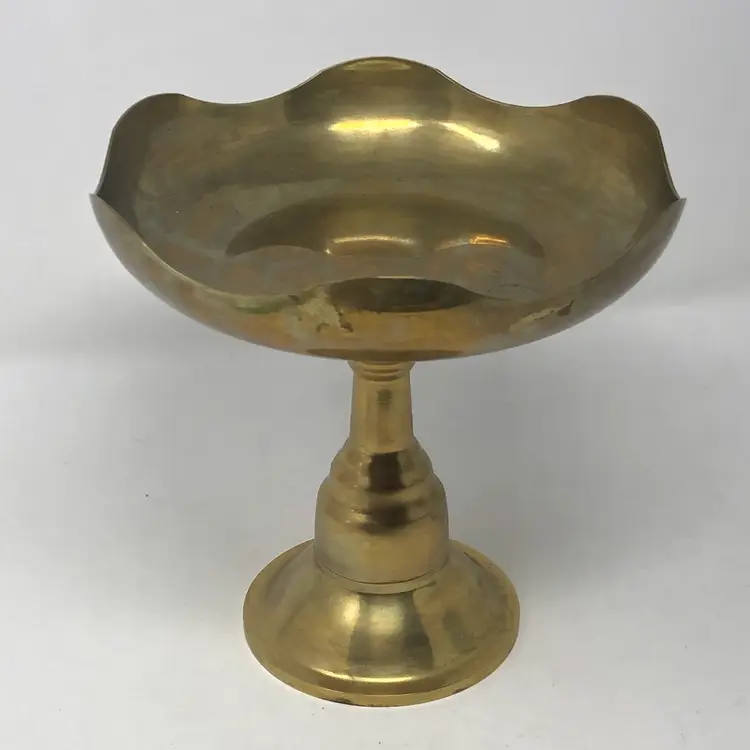 Scalloped Brass Pedestal Bowl