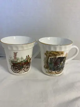 Vintage  pair of Staffordshire England bone china Antique Cars cups