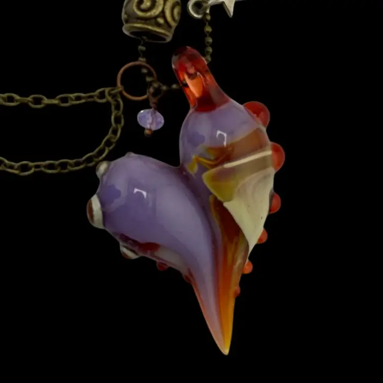 Art Glass Heart And Unique Toggle Clasps 12" Chain