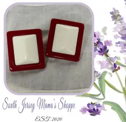 Vintage Red And White Rectangle Shape Acrylic Post Earrings