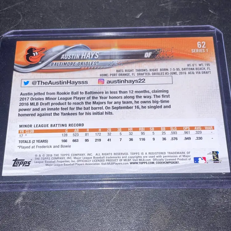 Austin hays 2018 Topps Rookie Card #62 Series 1