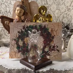 Glass Angel On Wood Base Christmas Card Holder