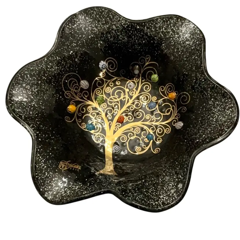 Sospiri Venezia Decorative Murano Glass Shallow Bowl. 7 1/2” X 1 3/4”