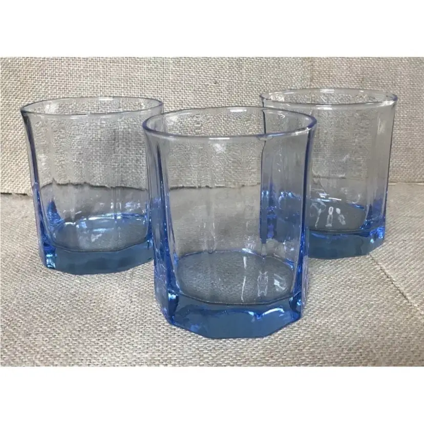 Vintage Anchor Hocking Tinted Blue Juice Glass Set Mid Century Modern Coastal