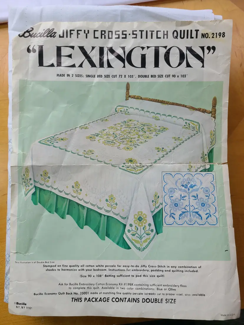 Vintage Bucilla Jiffy Cross Stitch Quilt Kit Lexington 2198 Single/Double