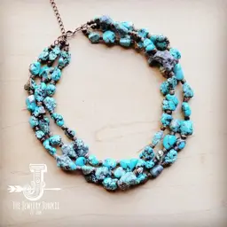 Large Triple Strand Blue Turq&Wood Collar Necklace