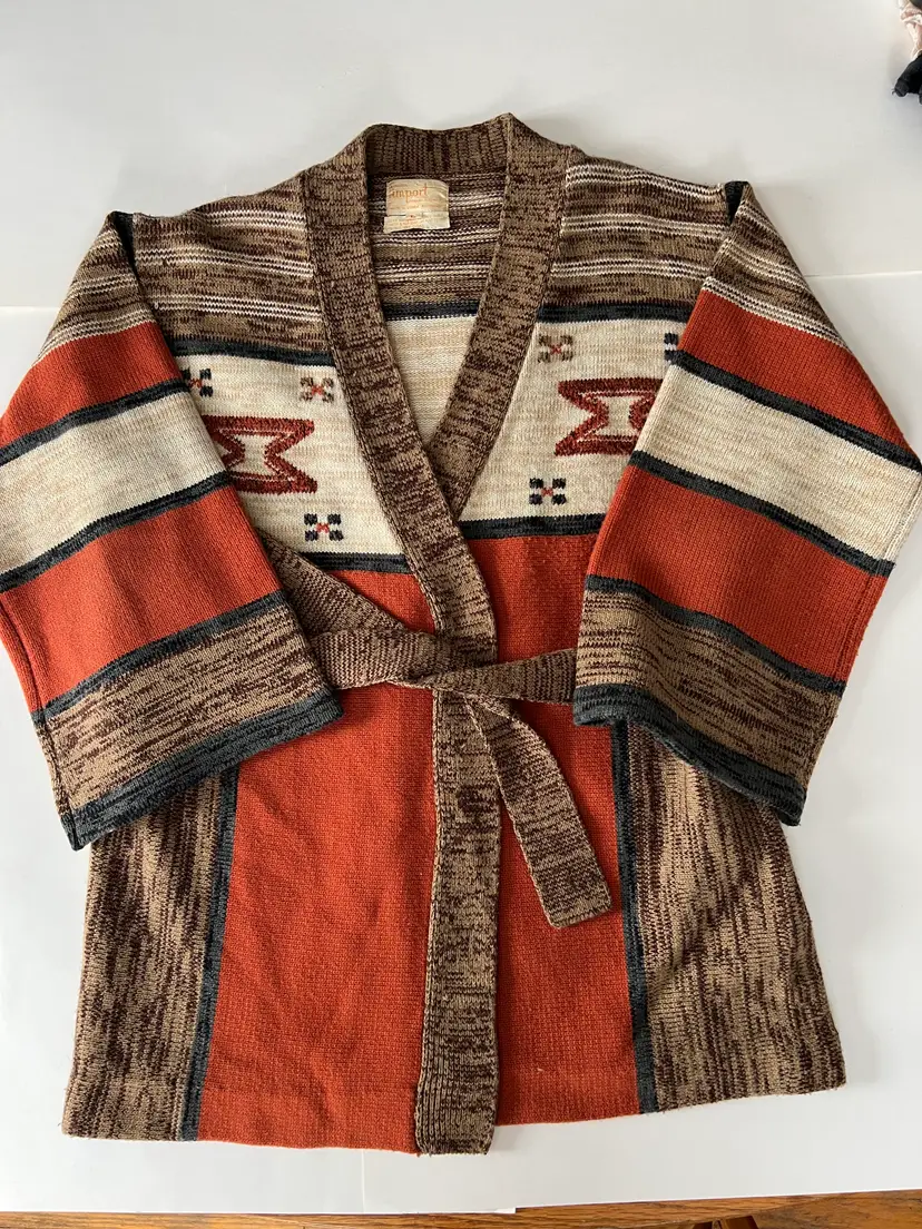 Vintage 1970s Cardigan by Fashion Imports. Size Large Acrylic Shawl Boho Space Dye