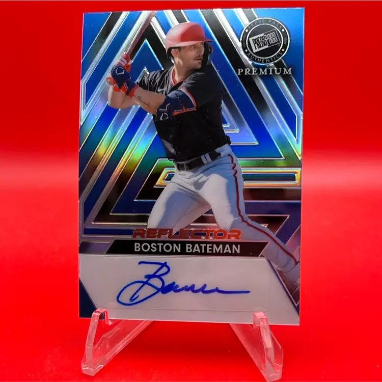 Boston Bateman/Dylan Crews Error Card 2024 Leaf Press Pass Reflector Auto 2/25