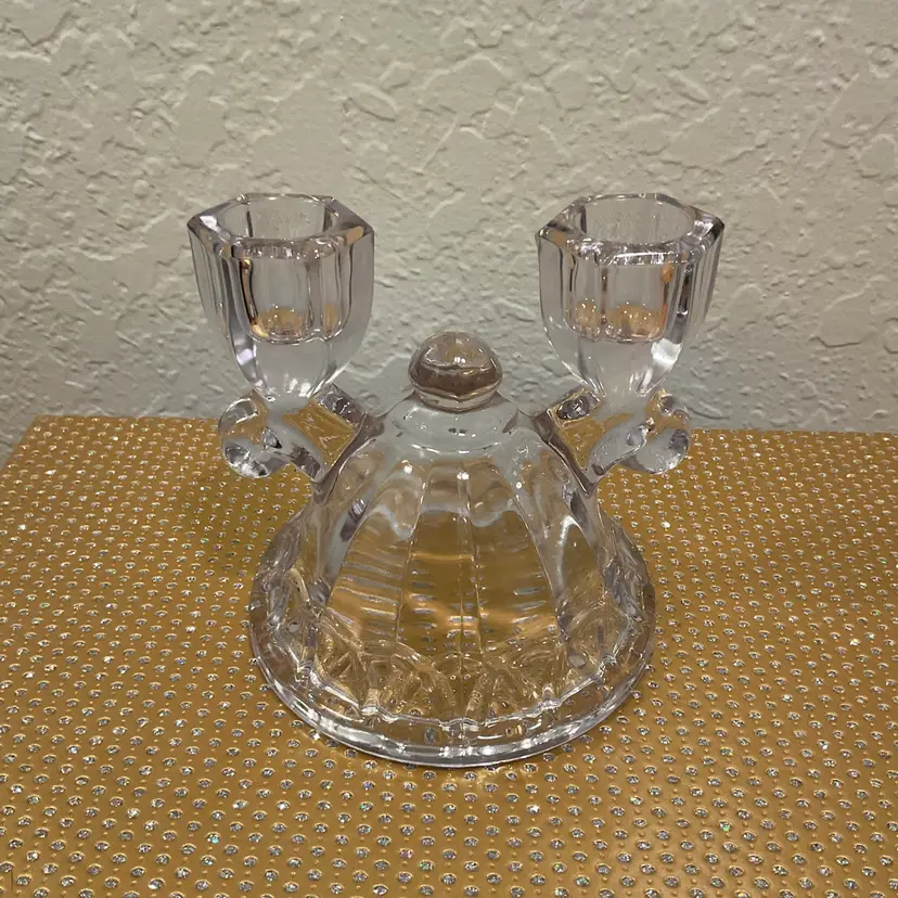 24 Imperial Glass Crocheted Pattern Double Candleholder