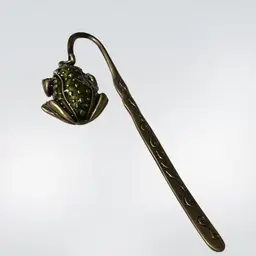 18. VINTAGE BRASS BOOK MARKER WITH ENAMELED Frog Rhinestone Eyes