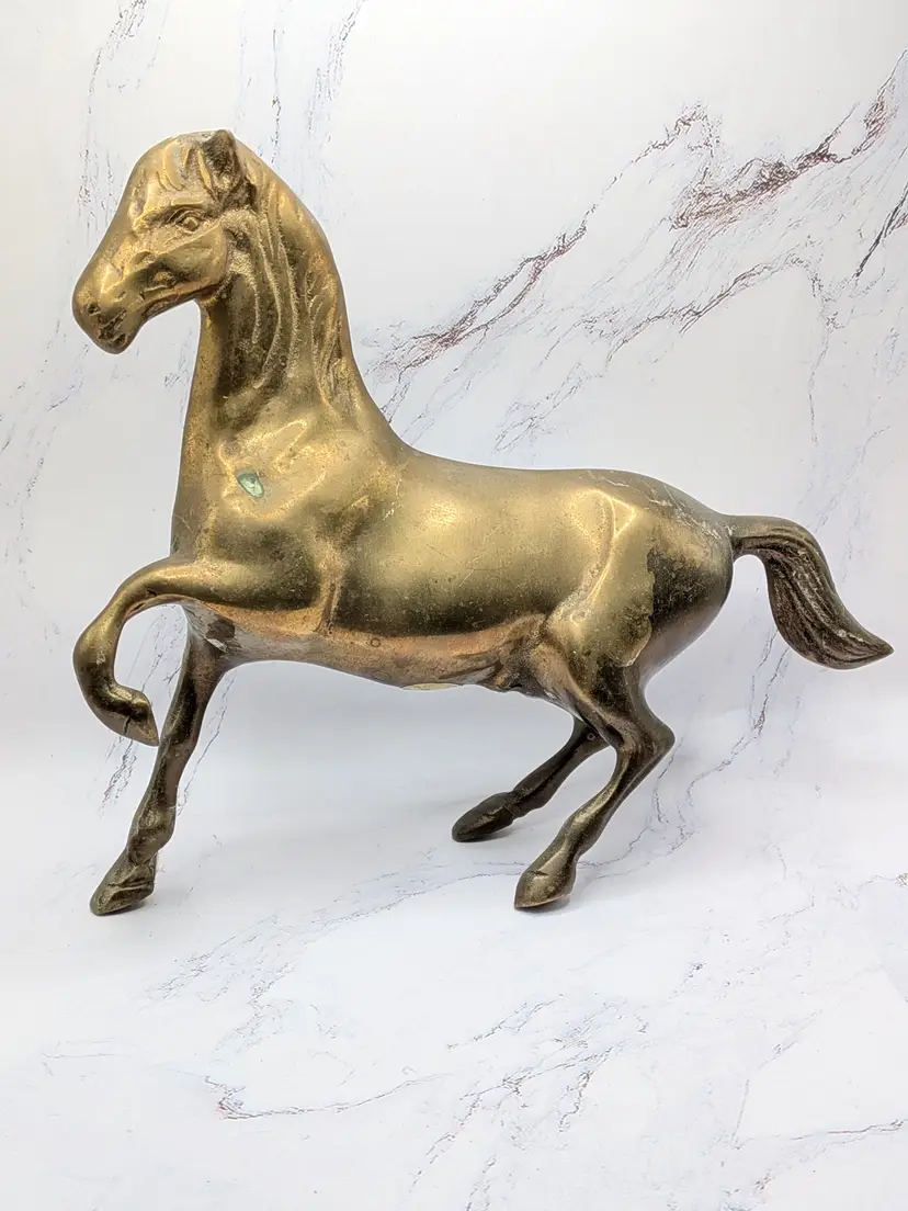 large heavy vintage brass horse natural oxidization patina