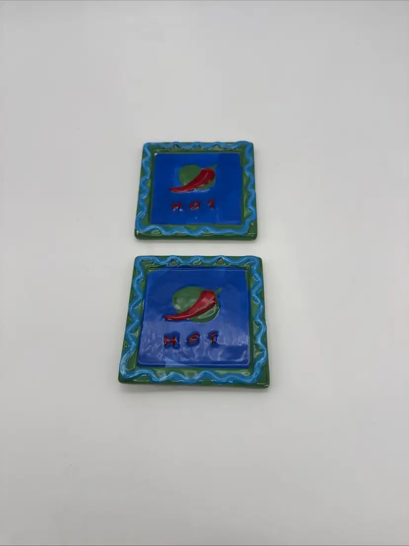Southwestern Hot Chilies Hanging Tiles Mexican Vtg. Folk Art Pottery Set Of 2