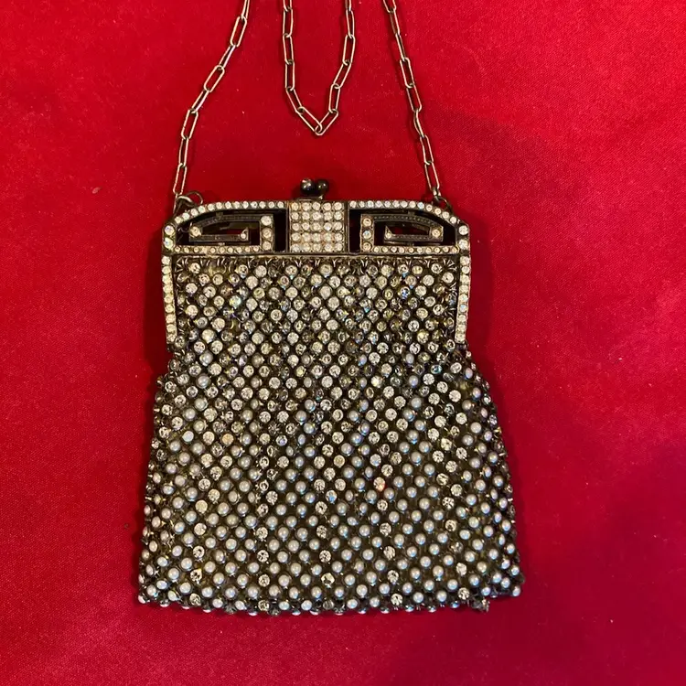 Antique 1920’s Chainmail Beaded& Stoned Flapper Evening Bag France