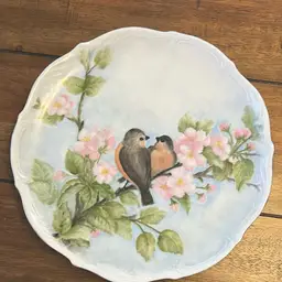 Hand Painted Plate With Birds And Flowers