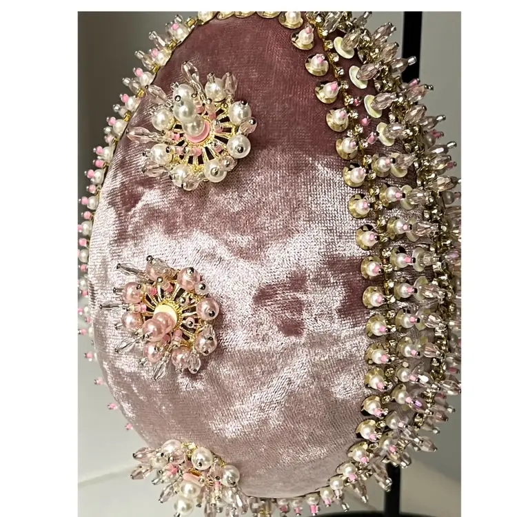 Handmade Vintage Style Push Pin Easter Egg Ornament Pearls Beads Sequins 6 in Height