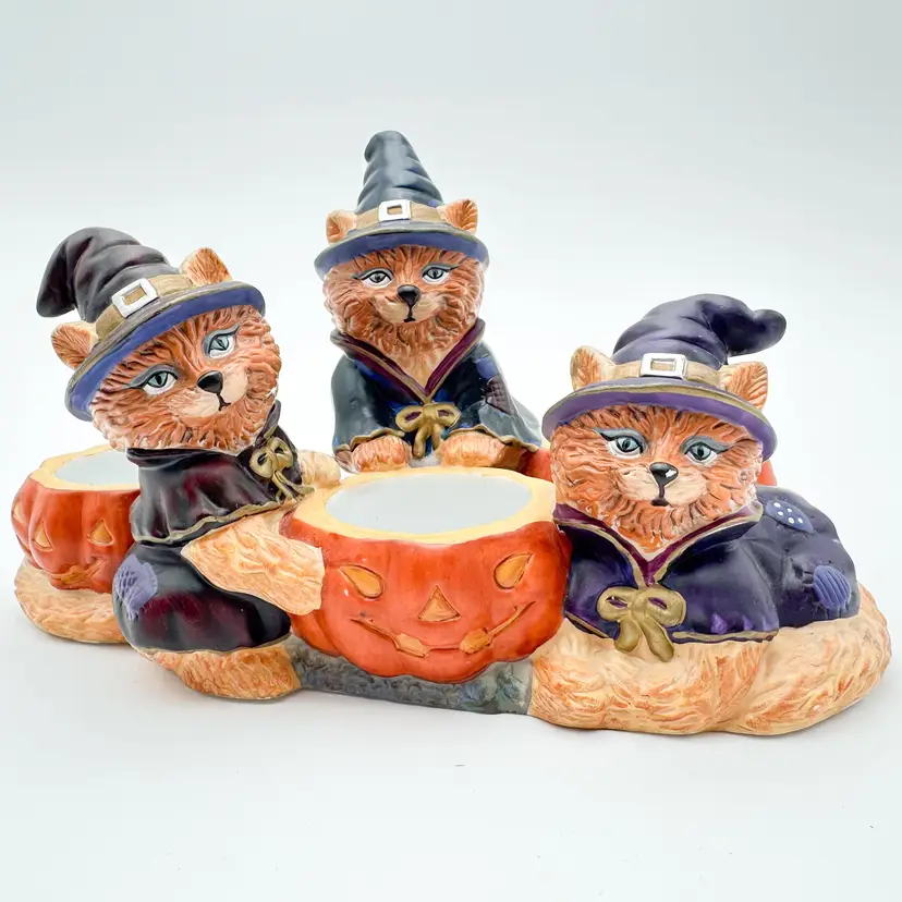 Halloween "Abracadandle" Cat Witches Tealight Candle Holder 8.5" L x 5.5" W x 4.75" B25