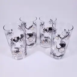 Vintage LIBBEY Carriage Antique Car Automobile Black Gold GLASS TUMBLER SET