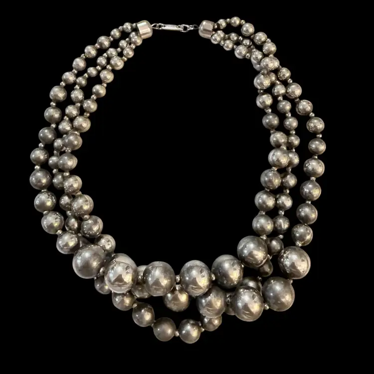 Vintage Carol Duaplaise 3 Strand Metal Necklace 16”