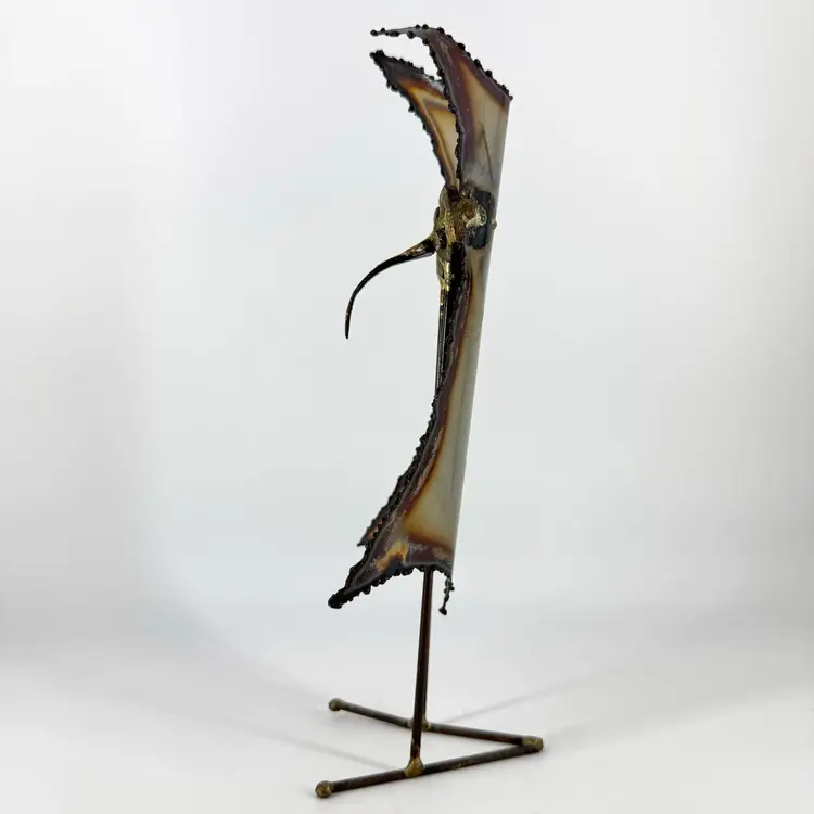 Metal Brutalist Owl Figurine Statue Decor