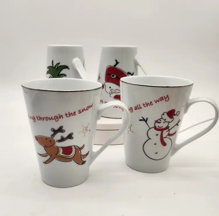 North Pole Trading Co. Christmas Santa Tree Mugs Set of 4 Dishwasher Safe