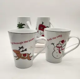 North Pole Trading Co. Christmas Santa Tree Mugs Set of 4 Dishwasher Safe