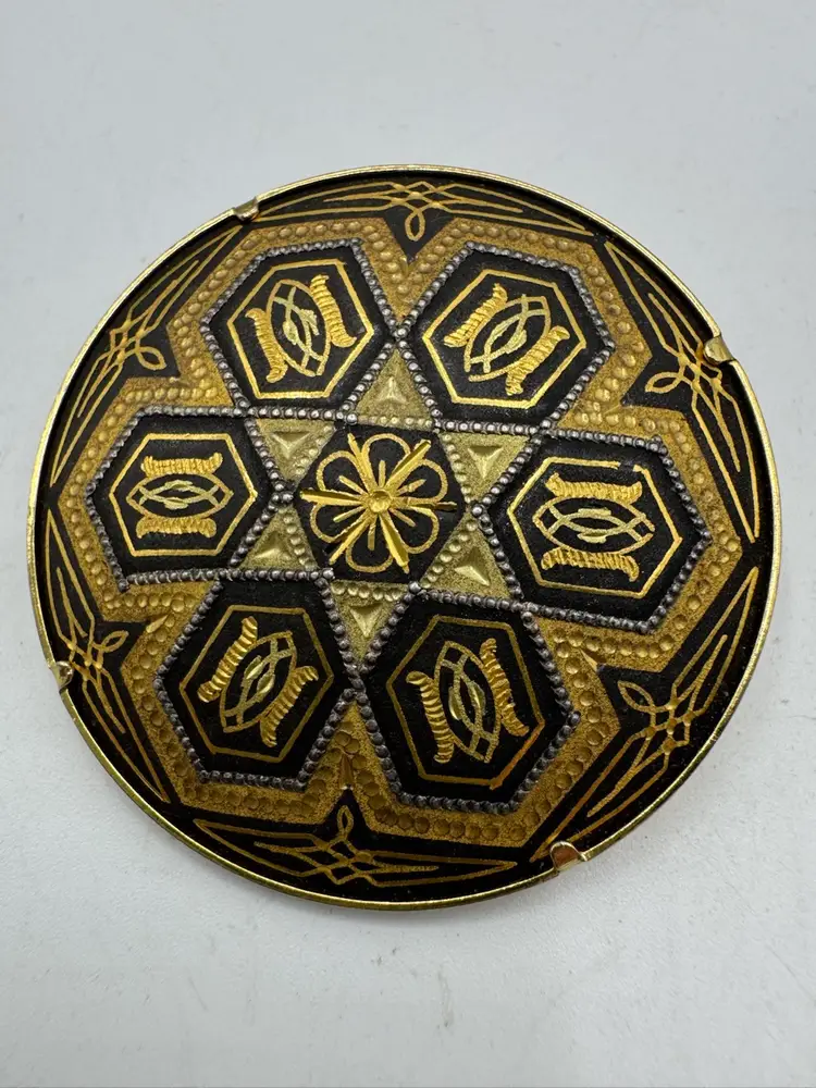 # 56 Vintage Damascene Brooch Pin with Trombone Clasp Jewelry