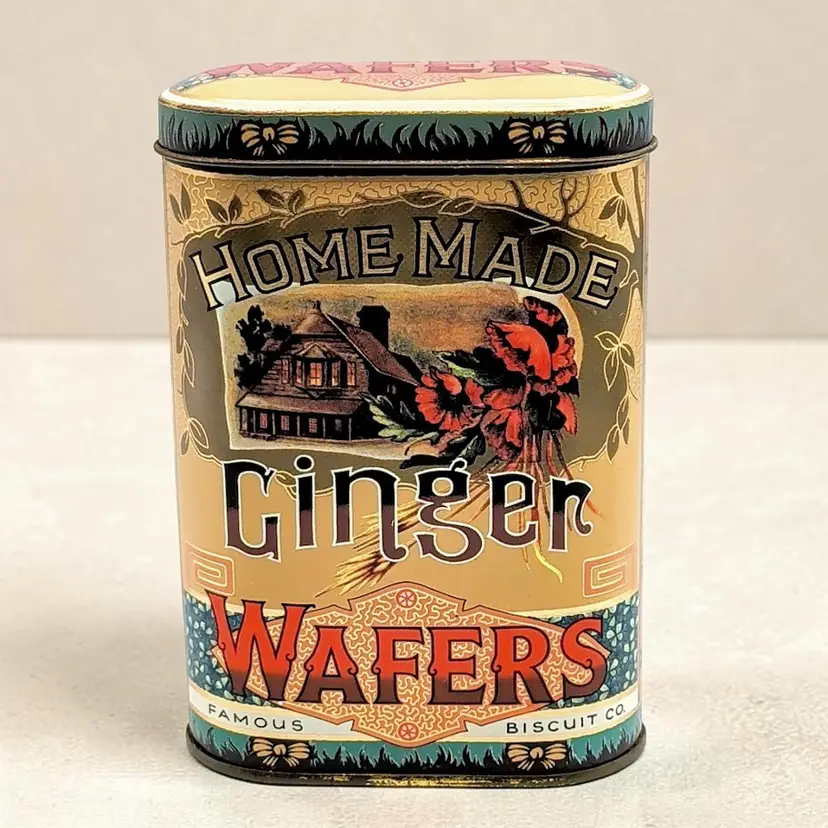 Vintage Homemade Ginger Wafers Metal Tin Made in England