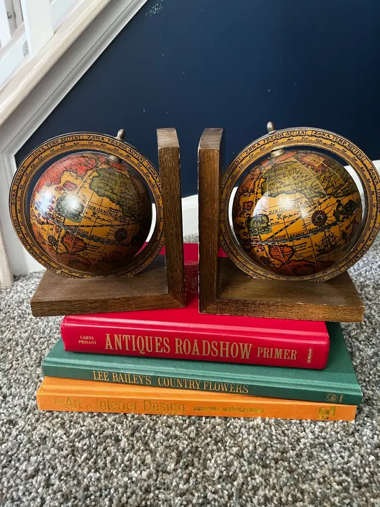 Vintage Olde World Wooden Rotating Globe Bookends