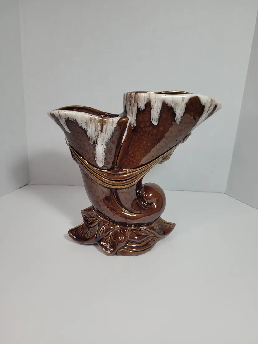 Fabulous Unique Brown Drip Style Handpainted Large Double Vase