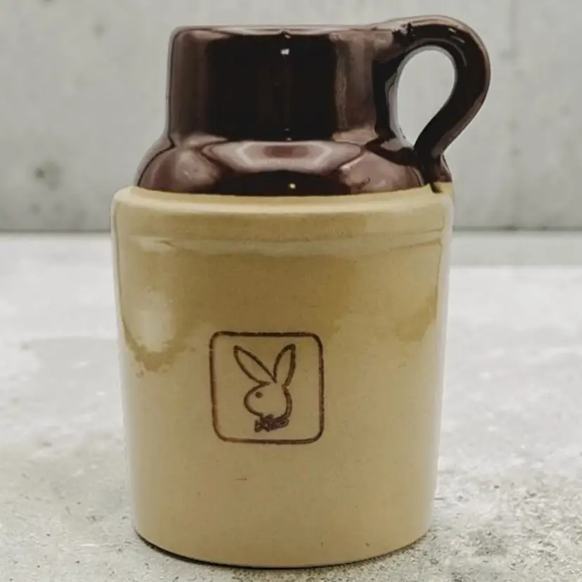Vtg Playboy Bunny Logo Earthenware Stoneware Two Toned Handled Whiskey Jug