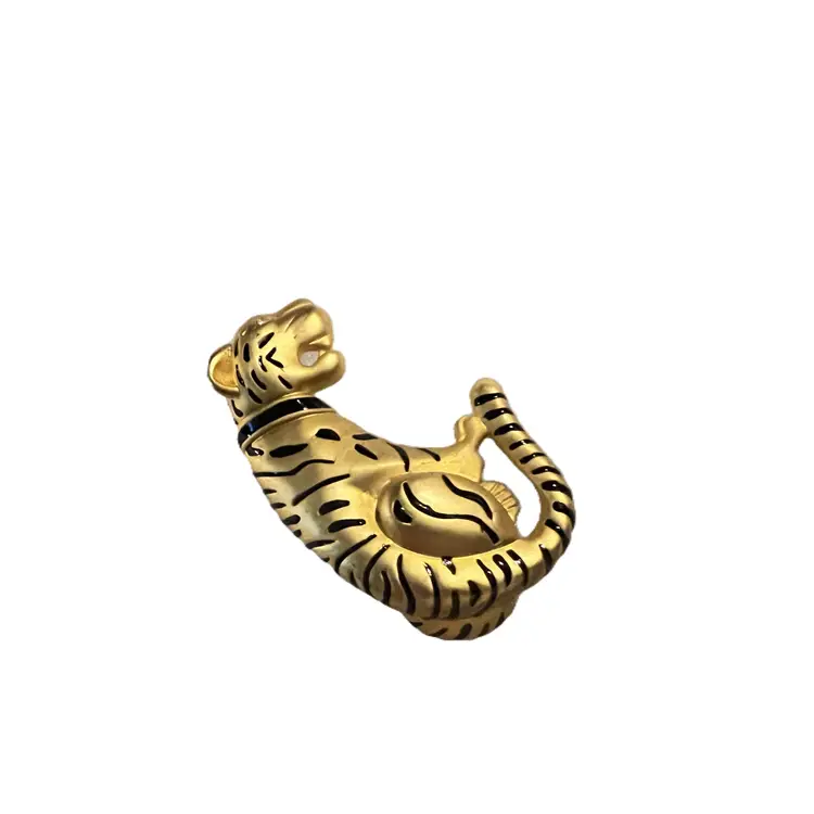 Tiger Pin Brooch Gold Tone metal with black stripes 2 1/2”