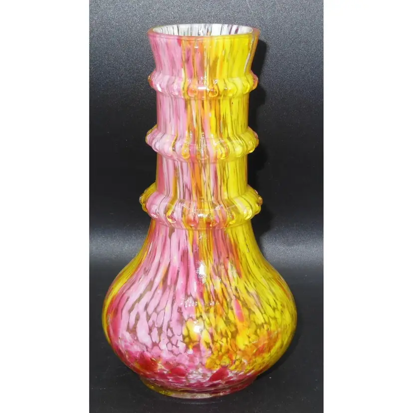 Victorian Era Franz Welz Bohemian Cased Spatter Glass Vase, Rare Version, Pink