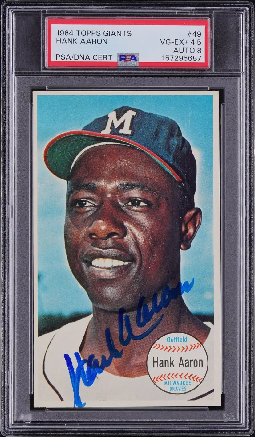 Hank Aaron 1964 Topps Giants #49 PSA DNA 4.5 Auto 8 - (pk) - Milwaukee Braves